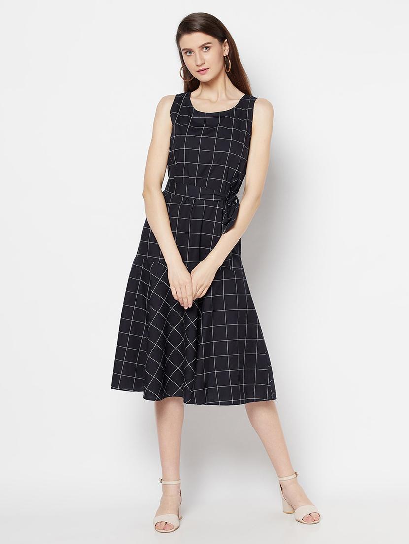 women black polyester a-line dress