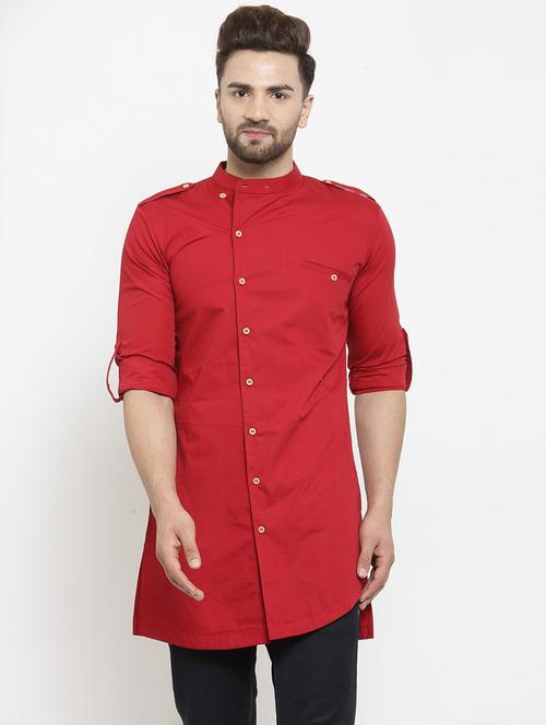 red solid cotton short kurta - 21324630 -  Standard Image - 0