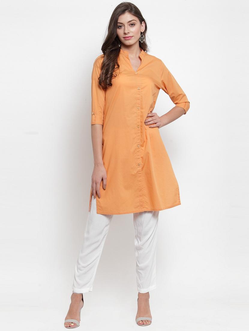women three quarter sleeve straight kurta - 21324656 - Standard Image - 1