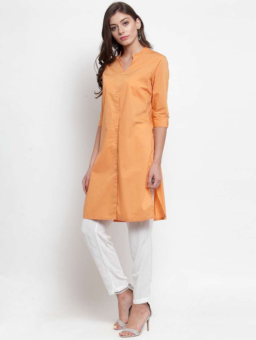 women three quarter sleeve straight kurta - 21324668 -  Standard Image - 1
