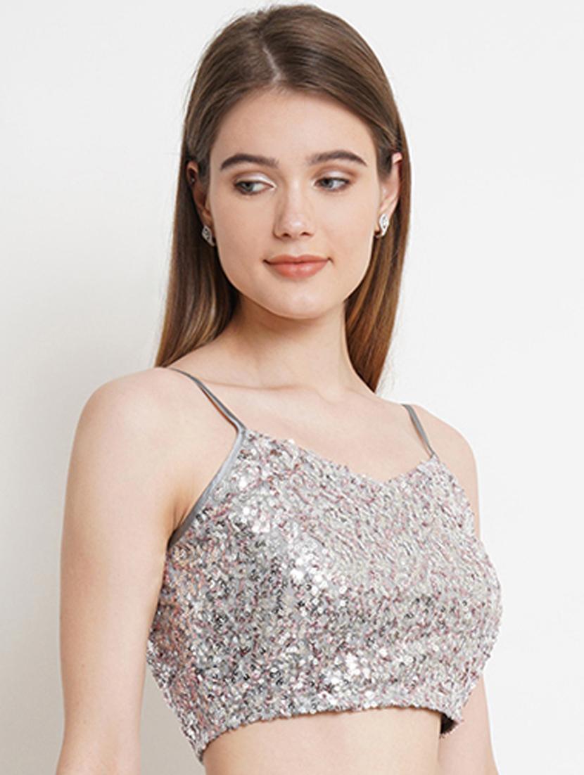 women silver polyester crop top - 21324751 - Standard Image - 1