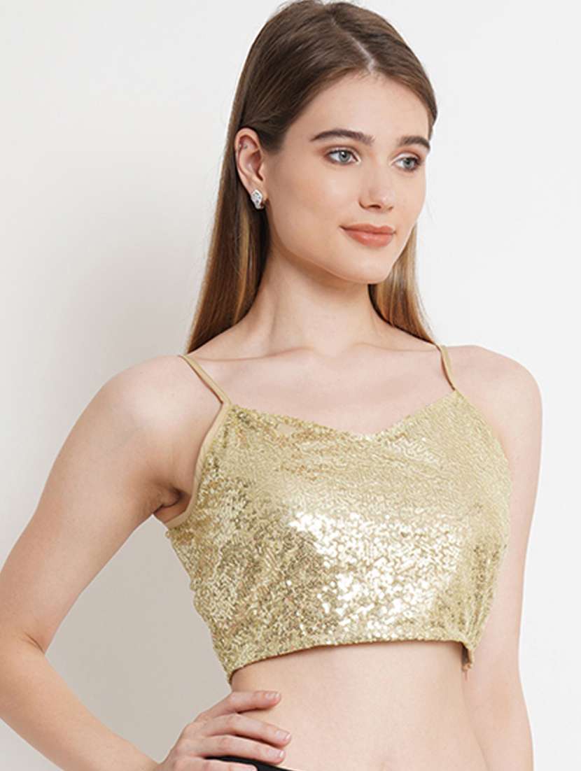 women gold polyester crop top - 21324752 -  Standard Image - 1
