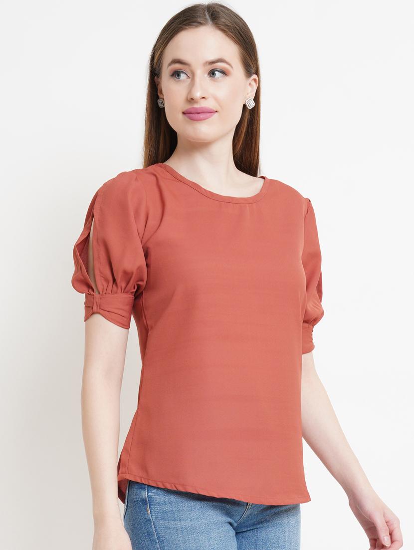 women peach polyester regular top - 21324765 -  Standard Image - 1