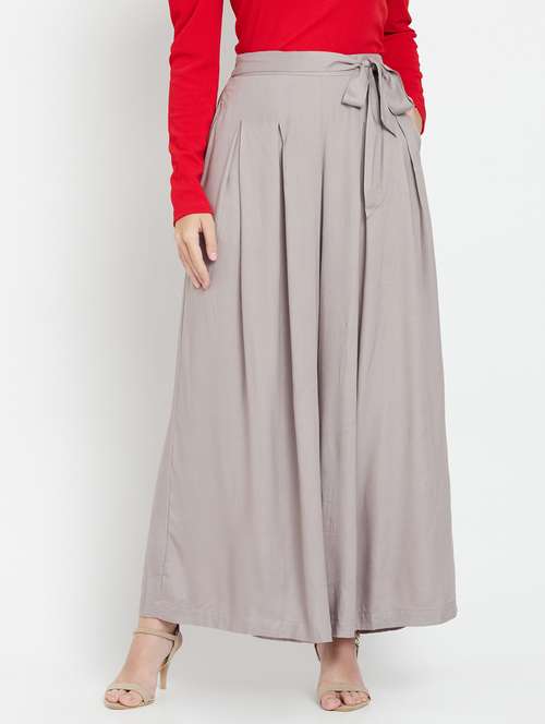 women grey cotton wide leg trouser - 21324793 -  Standard Image - 0