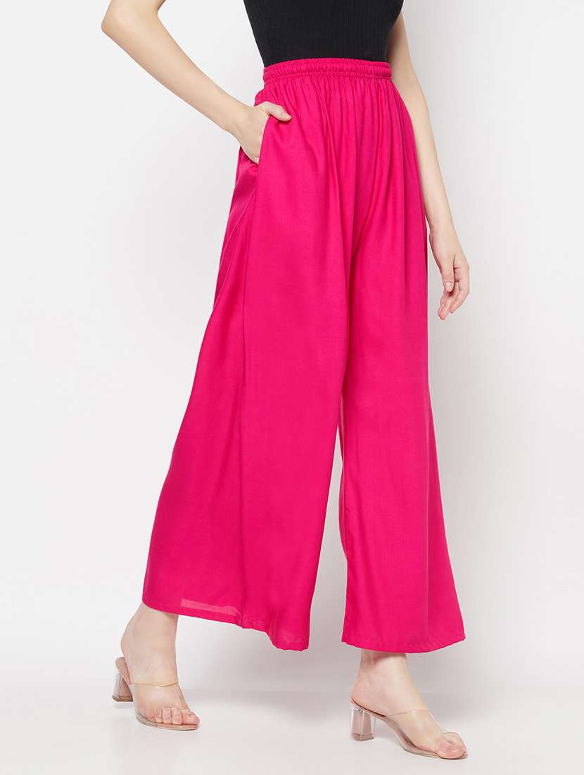 women pink viscose wide leg trouser - 21324796 - Standard Image - 1