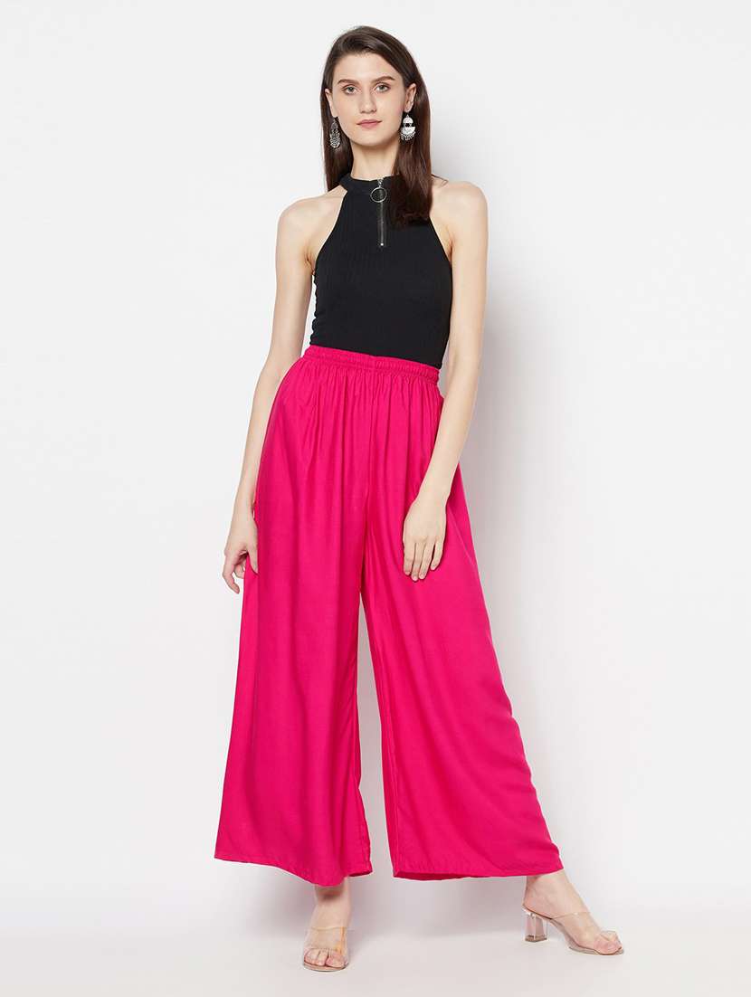 women pink viscose wide leg trouser - 21324796 - Standard Image - 4