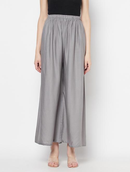 women grey viscose wide leg trouser - 21324797 - Standard Image - 0