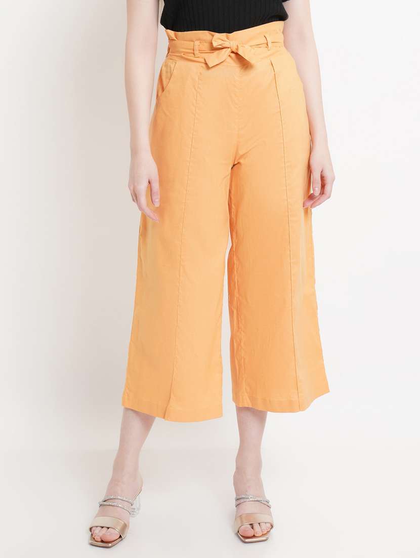 women solid high rise culottes 