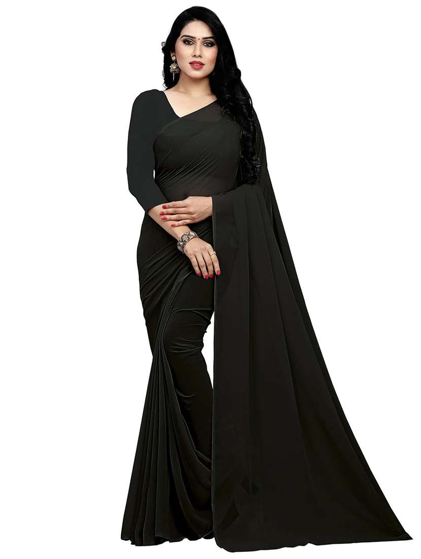 women black plain saree with blouse