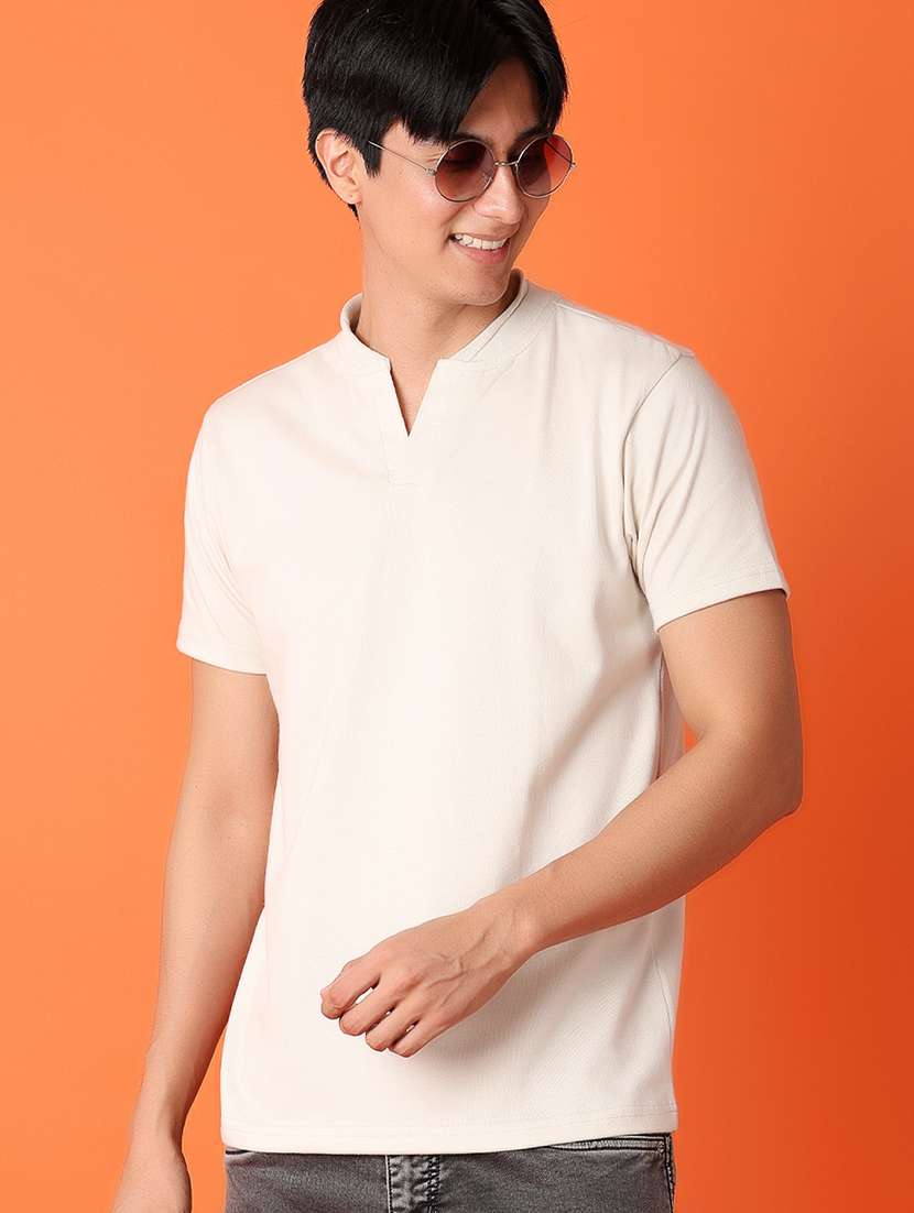 men cream cotton plain t-shirt - 21325032 -  Standard Image - 1