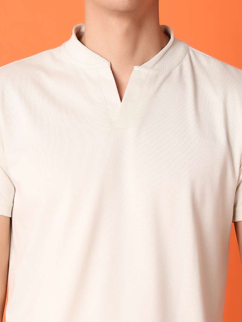 men cream cotton plain t-shirt - 21325032 -  Standard Image - 4