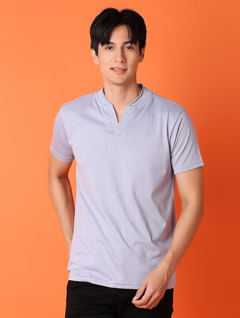 men grey cotton plain t-shirt