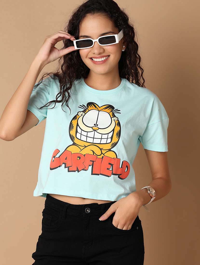 women round neck printed crop t-shirt