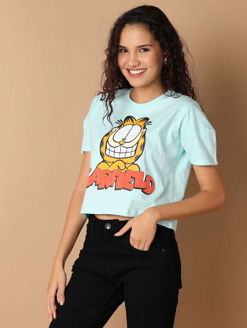 women round neck printed crop t-shirt - 21325126 - Standard Image - 1