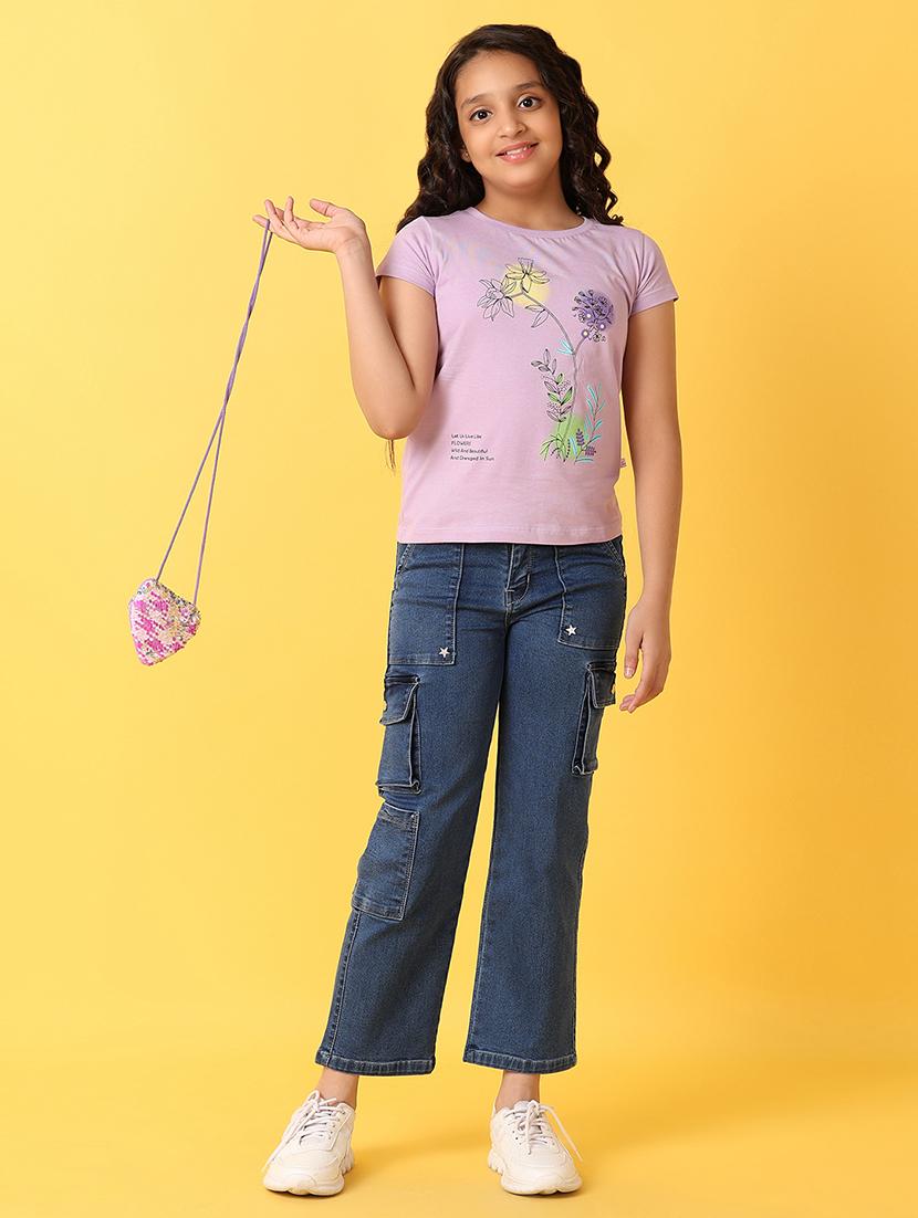 girls front printed round neck tee - 21325150 - Standard Image - 4