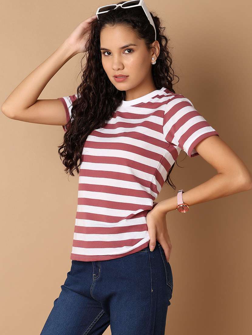 women round neck stripes regular t-shirt - 21325153 -  Standard Image - 1