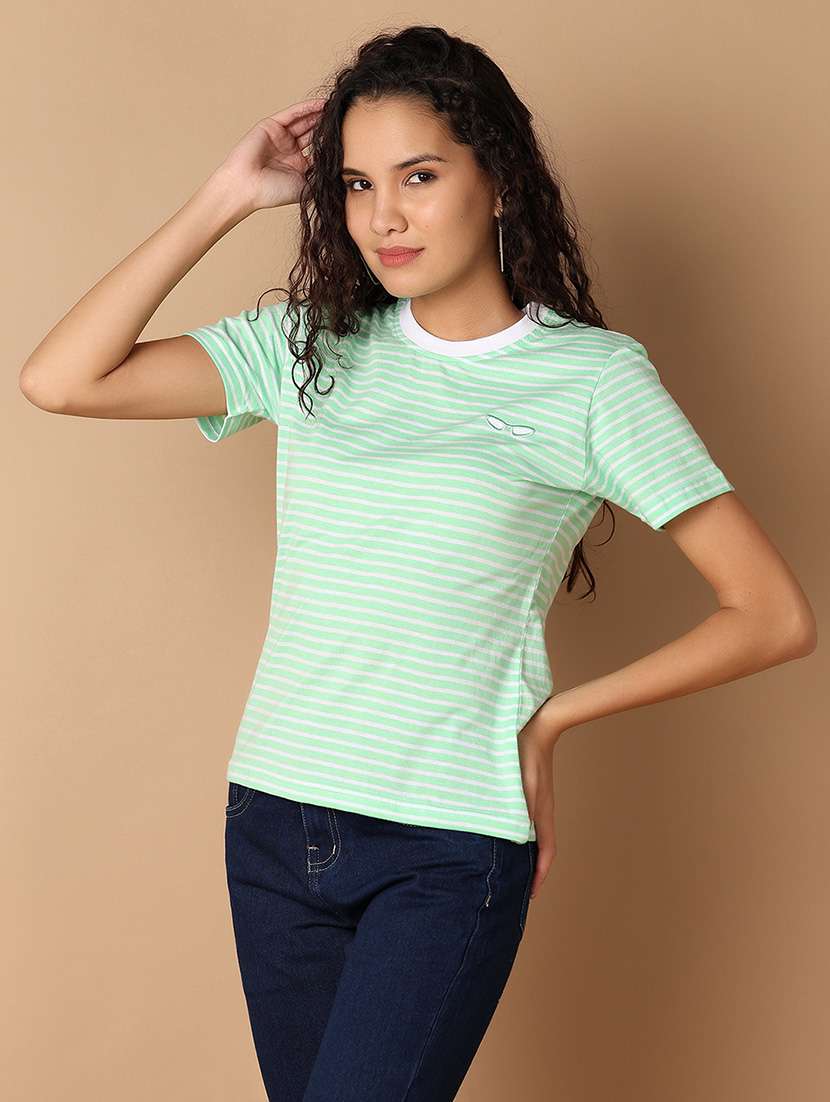 women round neck stripes regular t-shirt - 21325154 -  Standard Image - 1