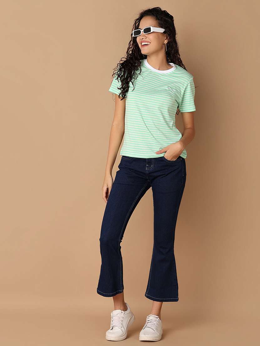 women round neck stripes regular t-shirt - 21325155 -  Standard Image - 4