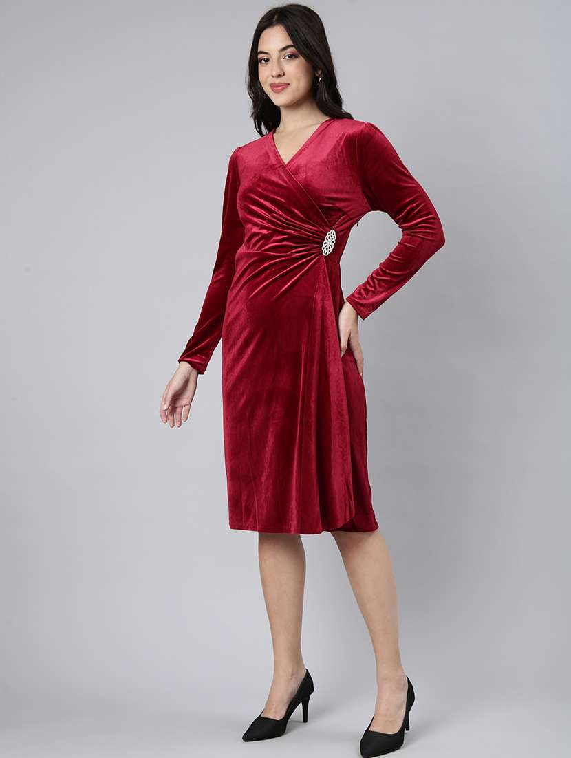 women burgundy velvet a-line dress - 21325489 - Standard Image - 1