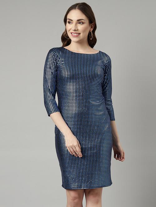 women blue nylon bodycon dress - 21325491 -  Standard Image - 0