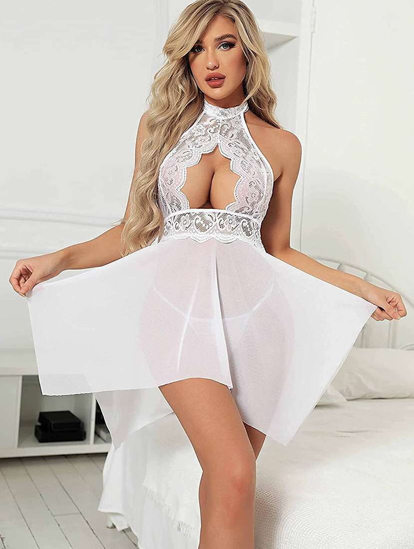 women white polyester babydoll - 21325493 - Standard Image - 1