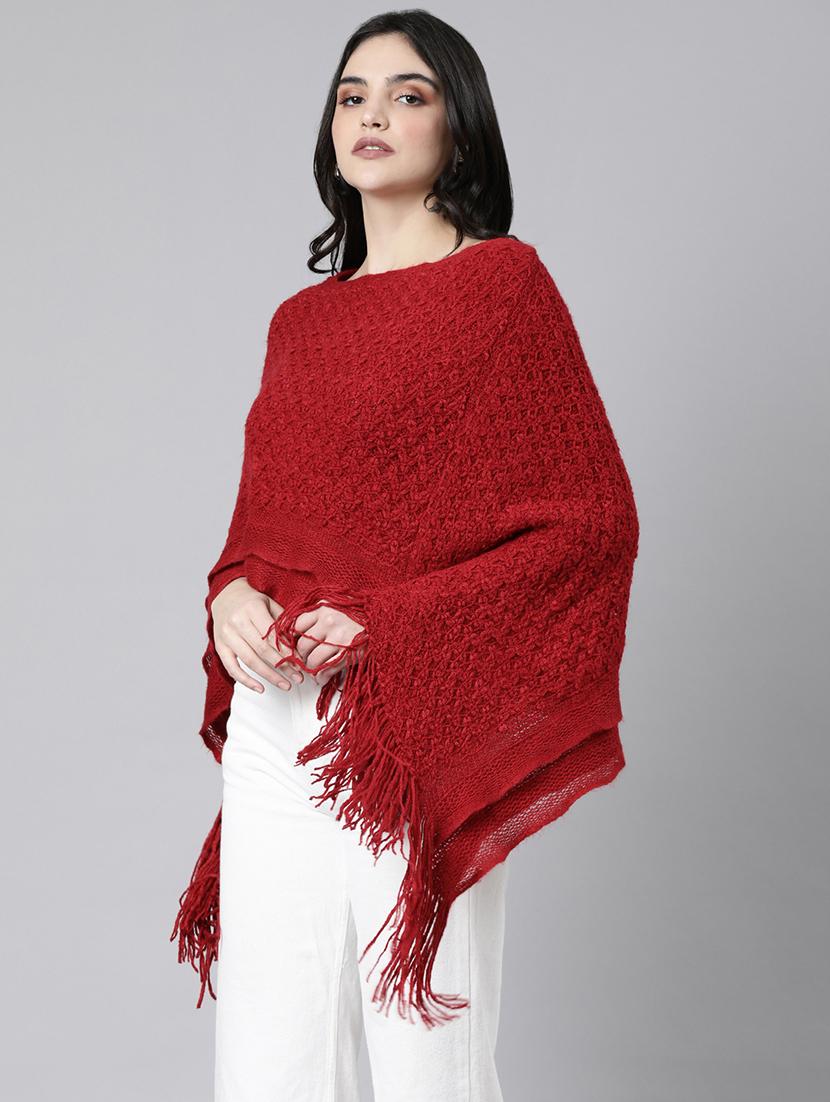 women red acrylic poncho - 21325542 - Standard Image - 1