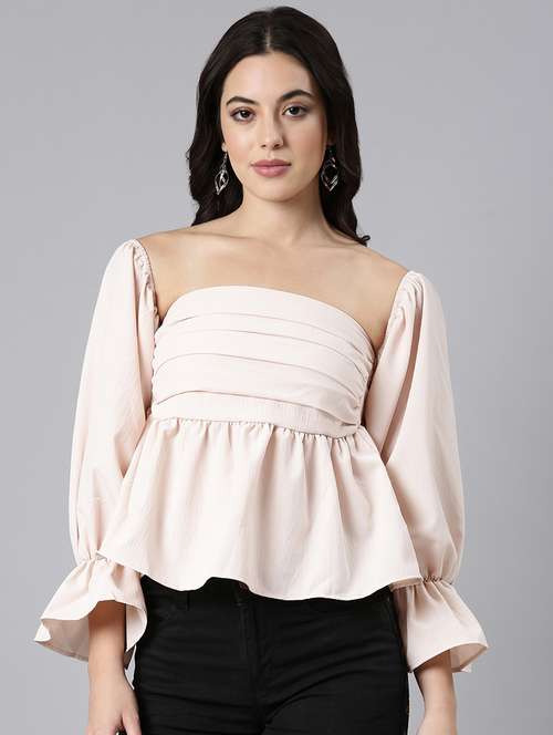 women cream rayon peplum top - 21325599 - Standard Image - 0