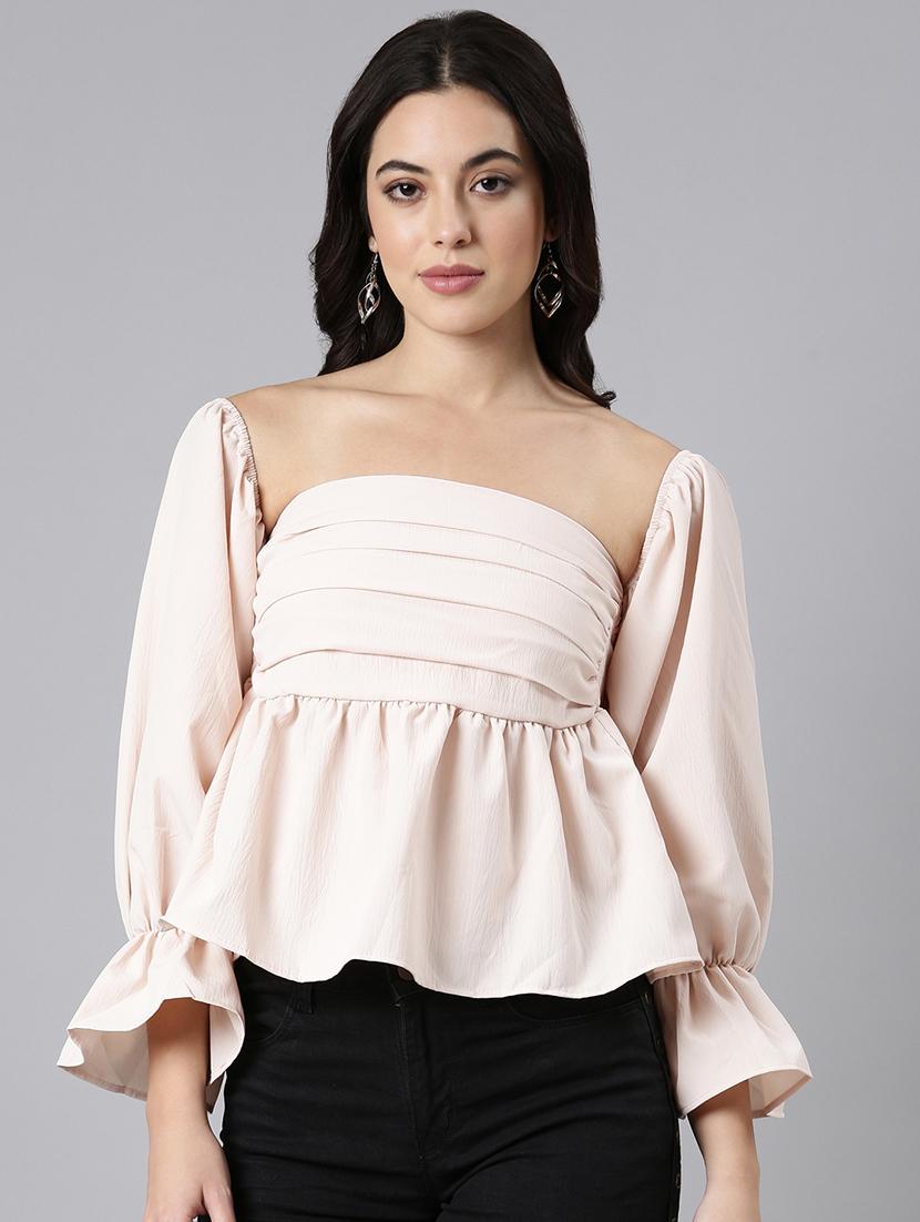 women cream rayon peplum top
