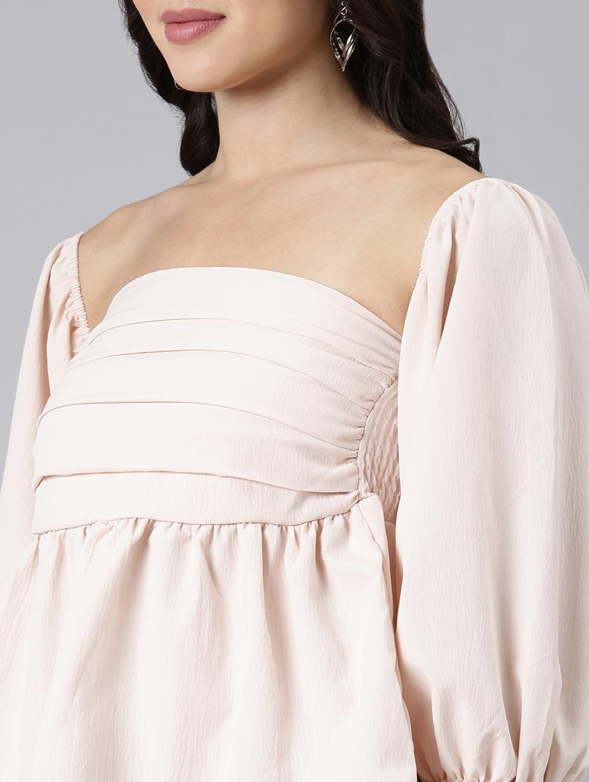 women cream rayon peplum top - 21325599 - Standard Image - 6