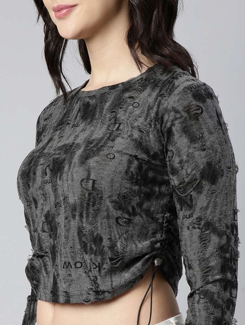 women grey cotton blend regular top - 21325602 - Standard Image - 6