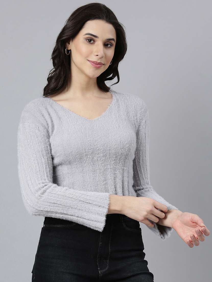 women grey acrylic regular top - 21325603 -  Standard Image - 1