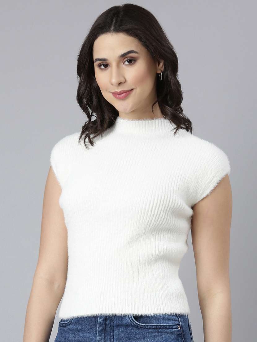 women off white acrylic regular top - 21325606 - Standard Image - 1