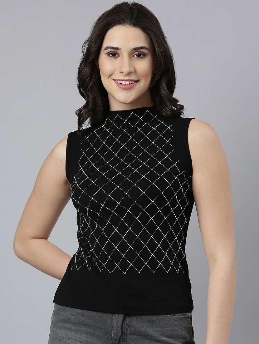 women black cotton blend regular top - 21325611 -  Standard Image - 1