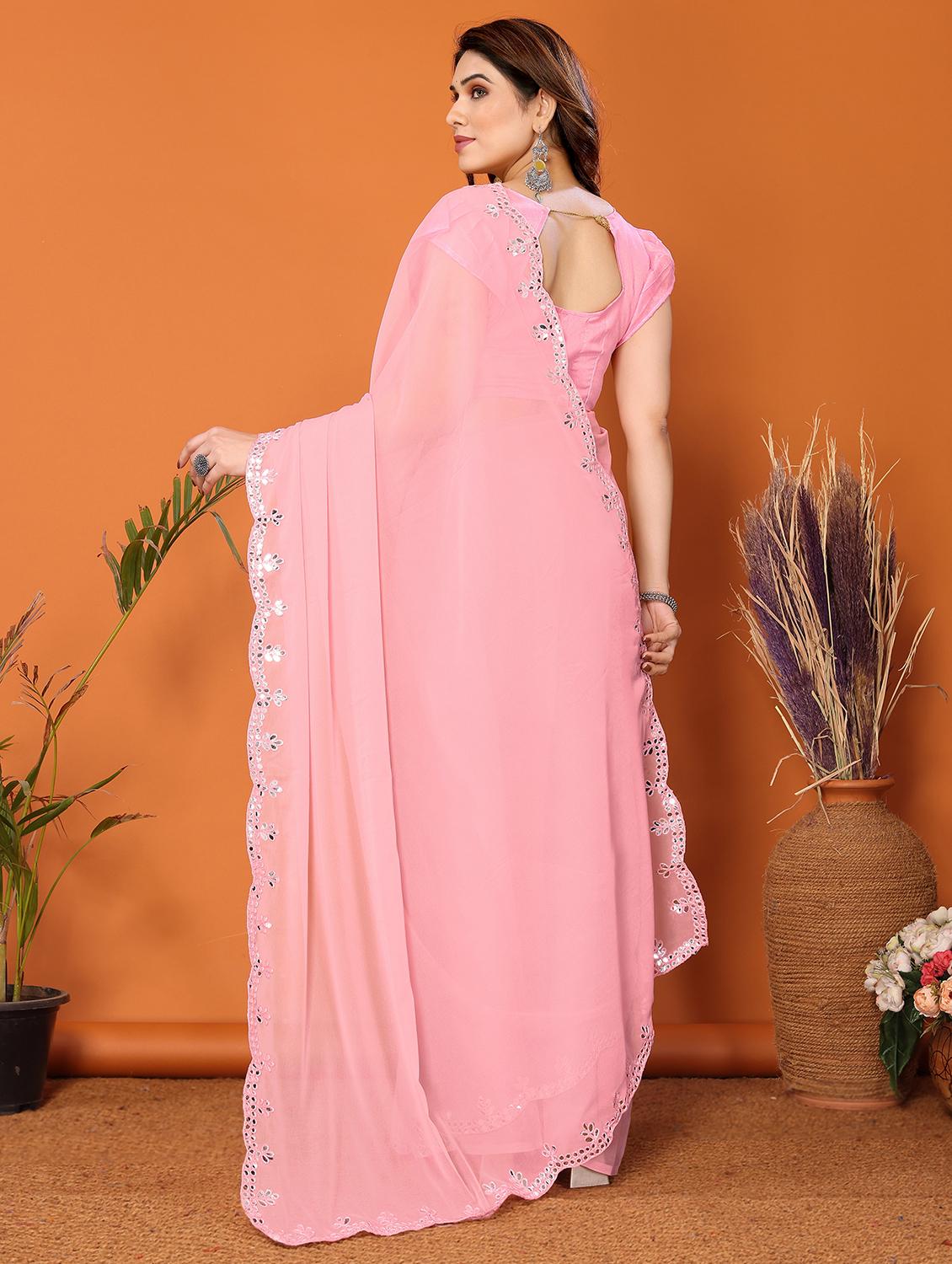 women solid with bordered saree with blouse - 21326028 -  Standard Image - 1
