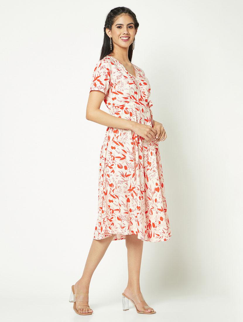women off white viscose fit & flare dress - 21326751 - Standard Image - 1