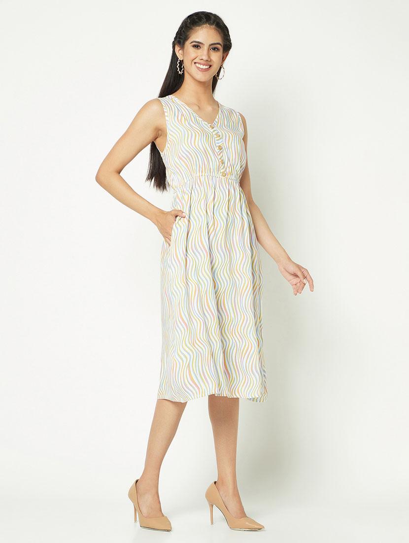 women white viscose a-line dress - 21326753 - Standard Image - 1