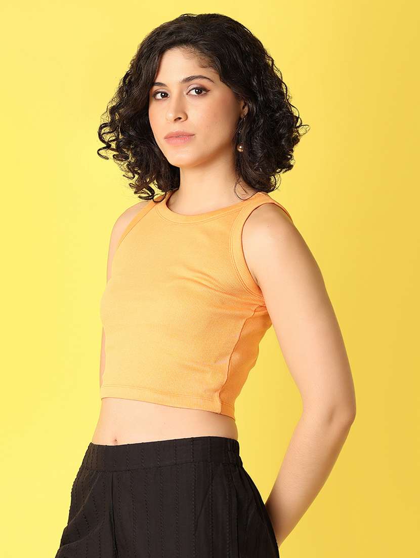 women mustard solids crop top - 21328591 -  Standard Image - 1