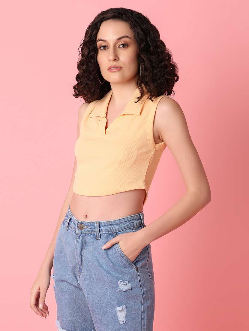women peach solids crop top - 21328596 -  Standard Image - 1
