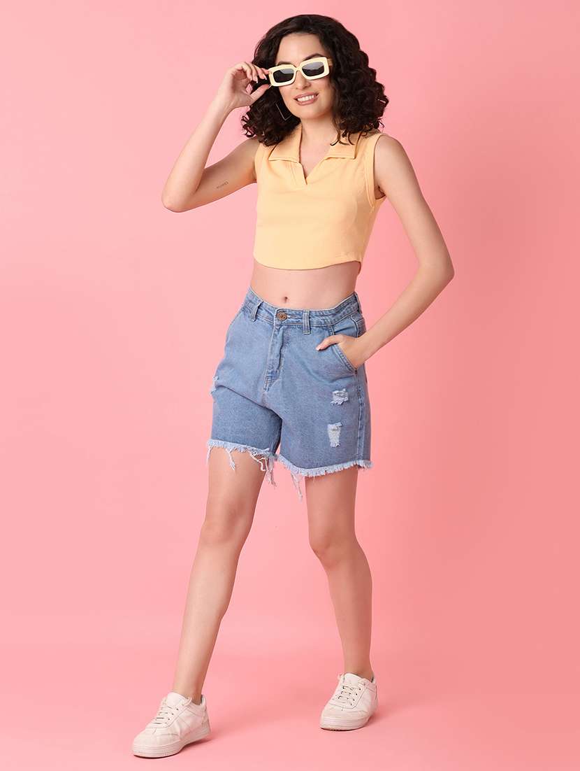 women peach solids crop top - 21328596 -  Standard Image - 4