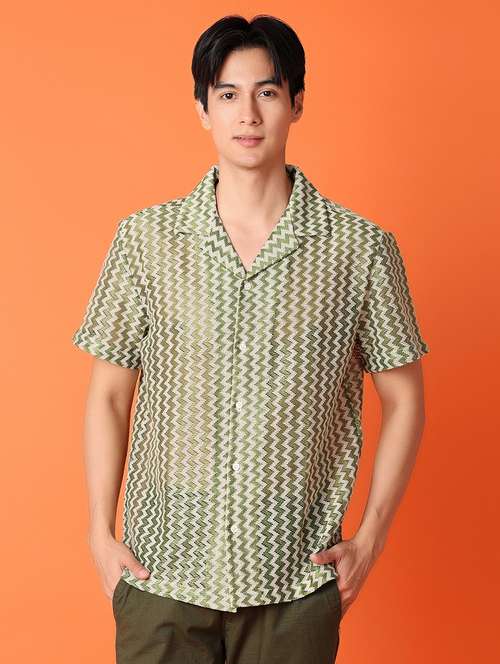 Men Green Cotton Casual Shirt