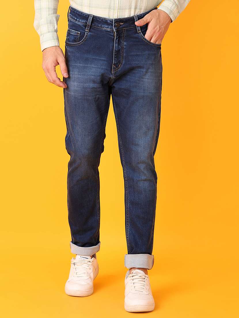 men blue plain jeans - 21328617 -  Standard Image - 1