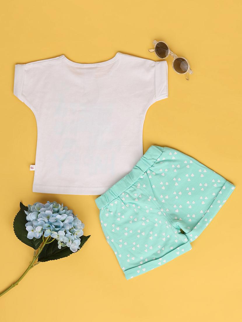 girls round neck printed shorts set - 21328620 - Standard Image - 1