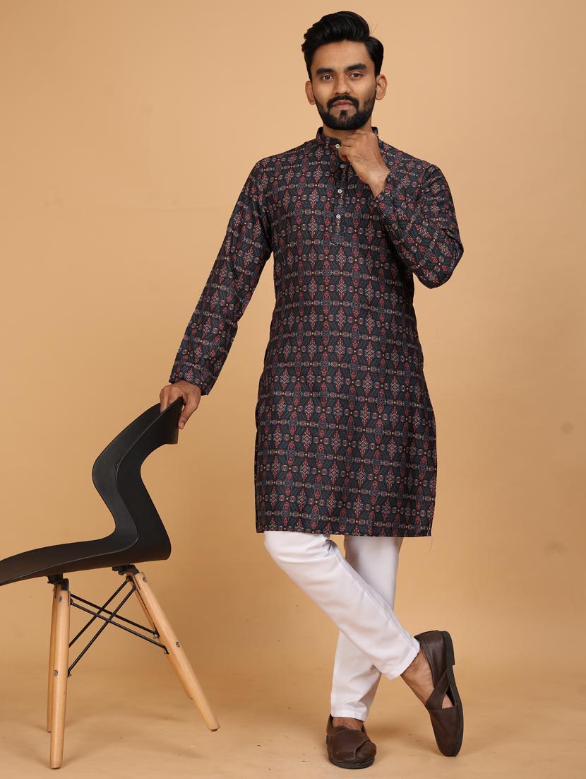 men printed long sleeves kurta pyjama set - 21328742 - Standard Image - 1
