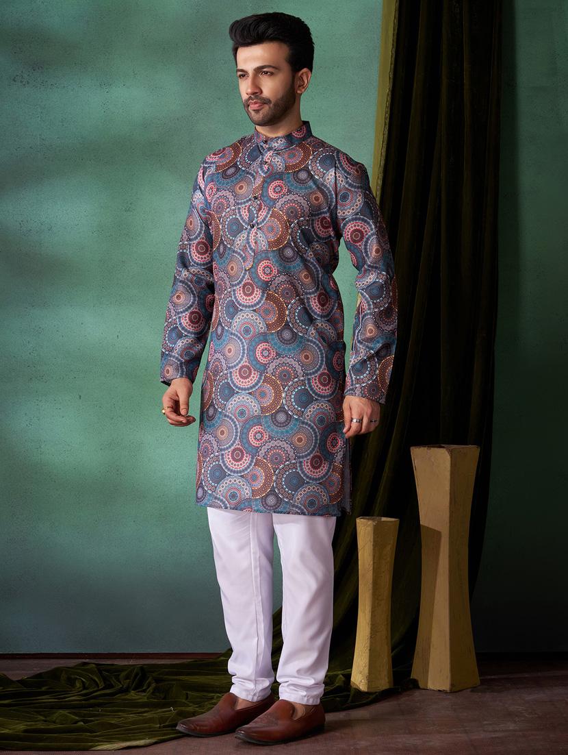 men printed long sleeves kurta pyjama set - 21328750 -  Standard Image - 1