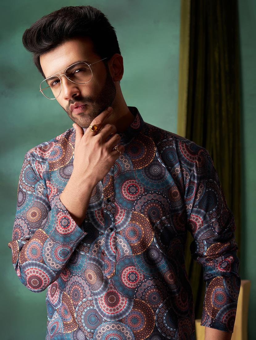 men printed long sleeves kurta pyjama set - 21328750 - Standard Image - 4