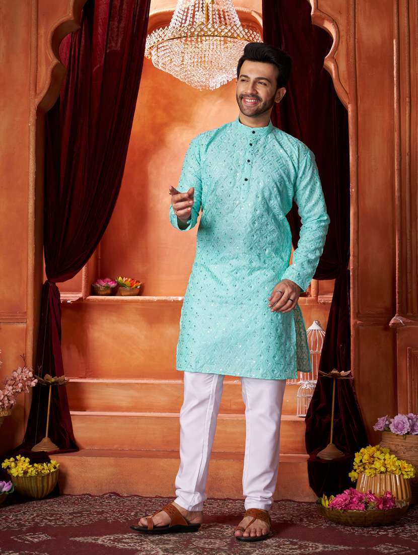 men embroidered long sleeves kurta pyjama set - 21328754 - Standard Image - 1