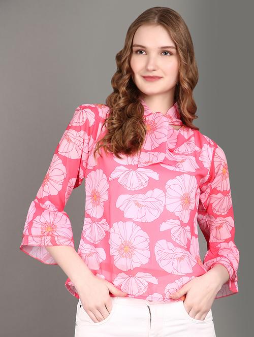 women floral print tie up neck straight top - 21331029 - Standard Image - 0
