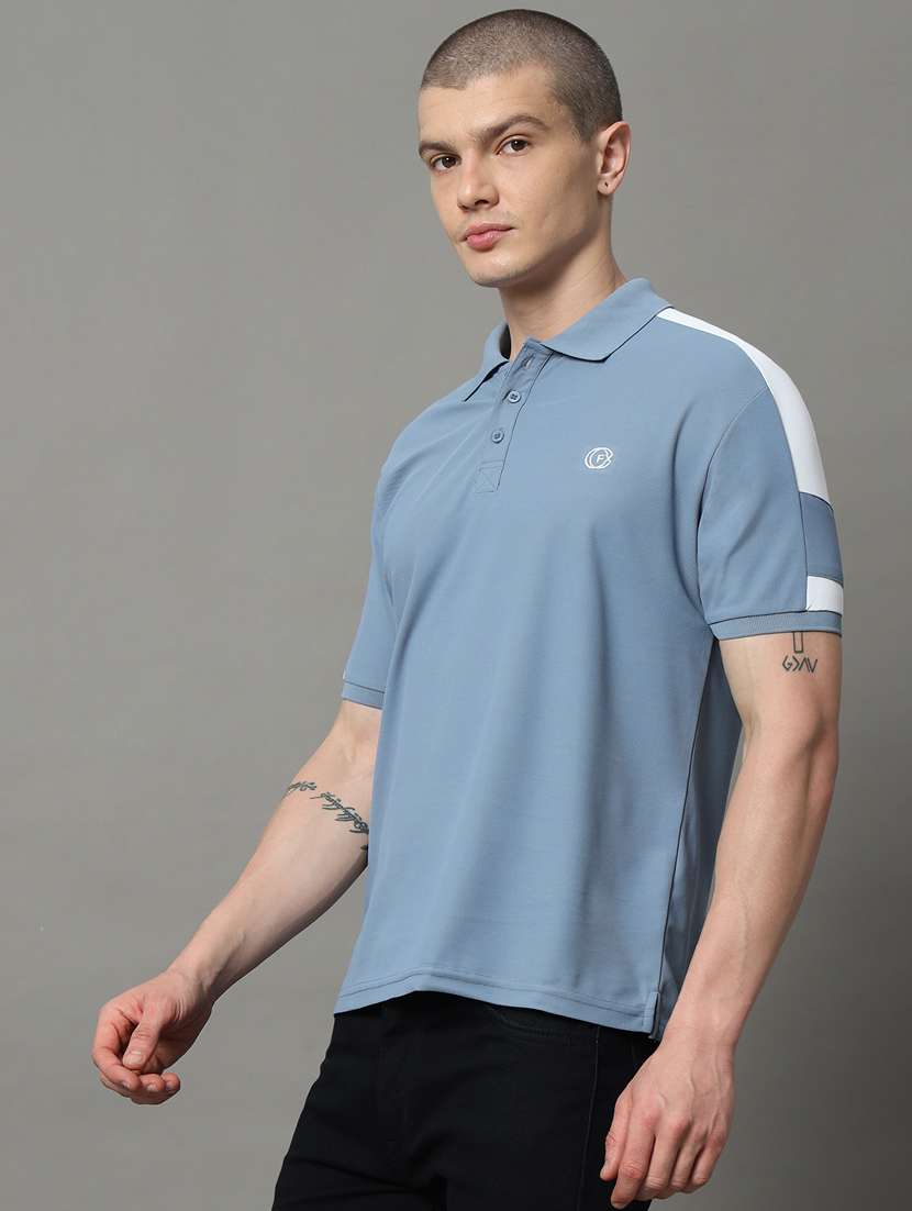 men color blocked polo neck short sleeves t-shirt - 21331209 -  Standard Image - 1