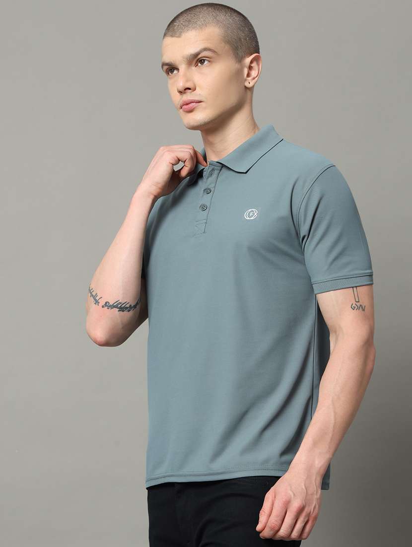 men solid polo neck short sleeves t-shirt - 21331214 -  Standard Image - 1
