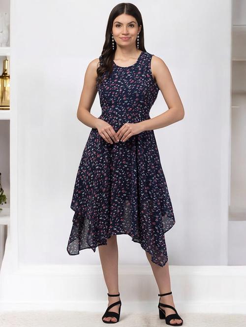 women printed sleeveless asymmetric dress - 21331321 - Standard Image - 0